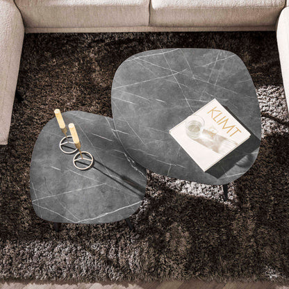 Couchtisch-Set ONYX ROCK Organische Kiesel-Satztische in dunkler Graphit-Optik