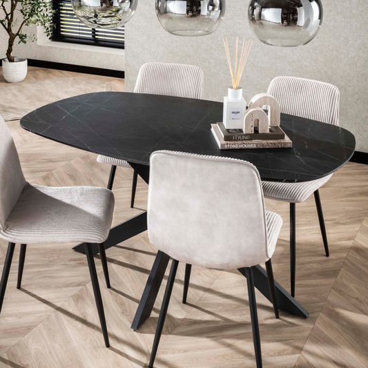 Esstisch ONYX CROCE PICCOLO Kompakter Dänisch-Ovaler Tisch in Graphit-Steinoptik 150 cm