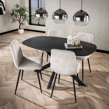 Esstisch ONYX CROCE PICCOLO Kompakter Dänisch-Ovaler Tisch in Graphit-Steinoptik 150 cm