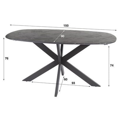 Esstisch ONYX CROCE PICCOLO Kompakter Dänisch-Ovaler Tisch in Graphit-Steinoptik 150 cm