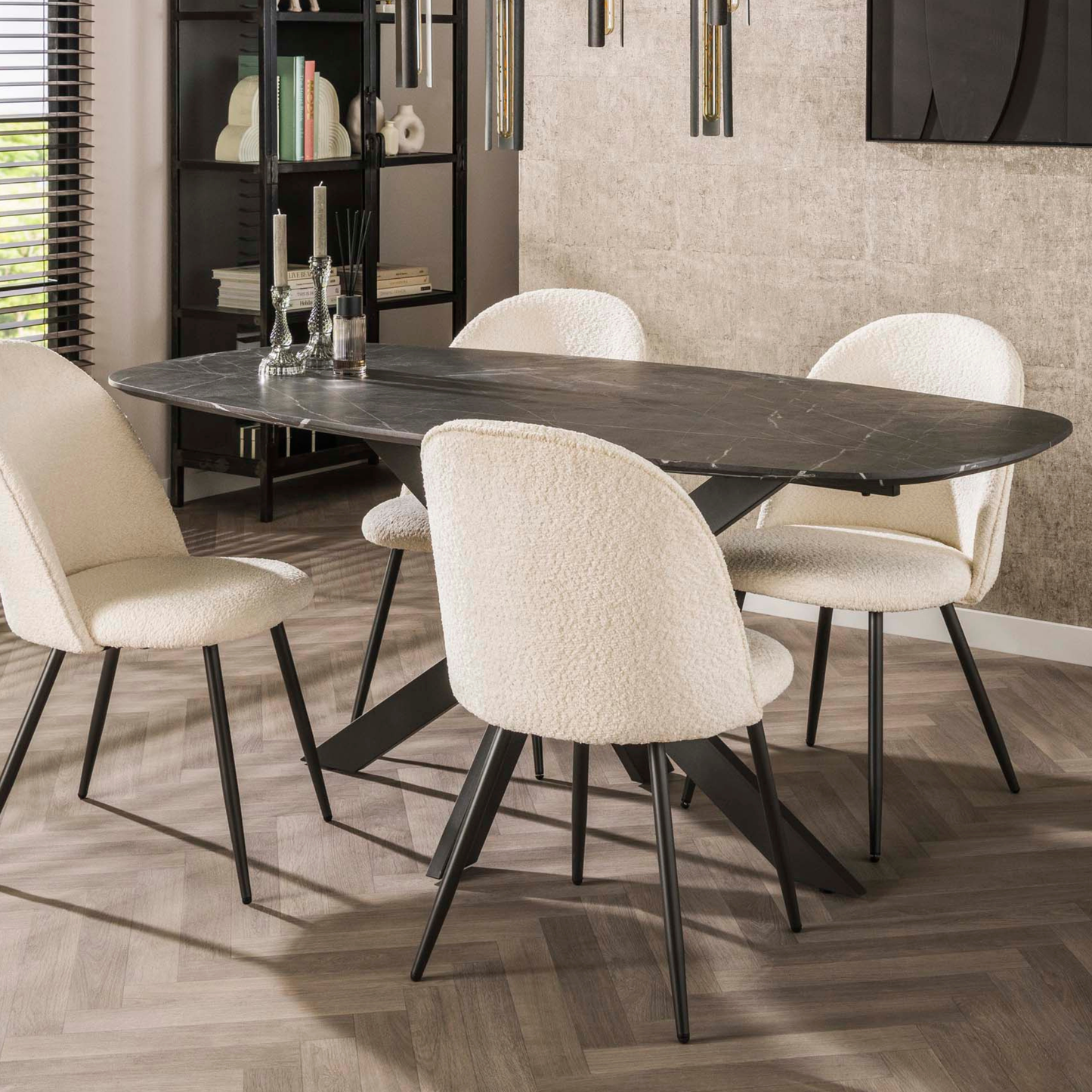 Esstisch ONYX CROCE Dänisch-Ovaler Tisch in dunkler Graphit-Steinoptik 180 cm