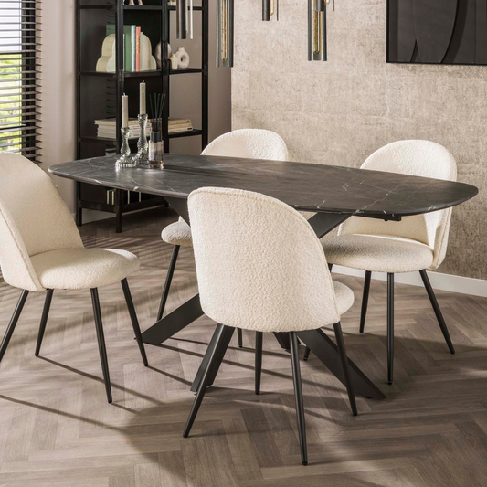 Esstisch ONYX CROCE Dänisch-Ovaler Tisch in dunkler Graphit-Steinoptik 180 cm