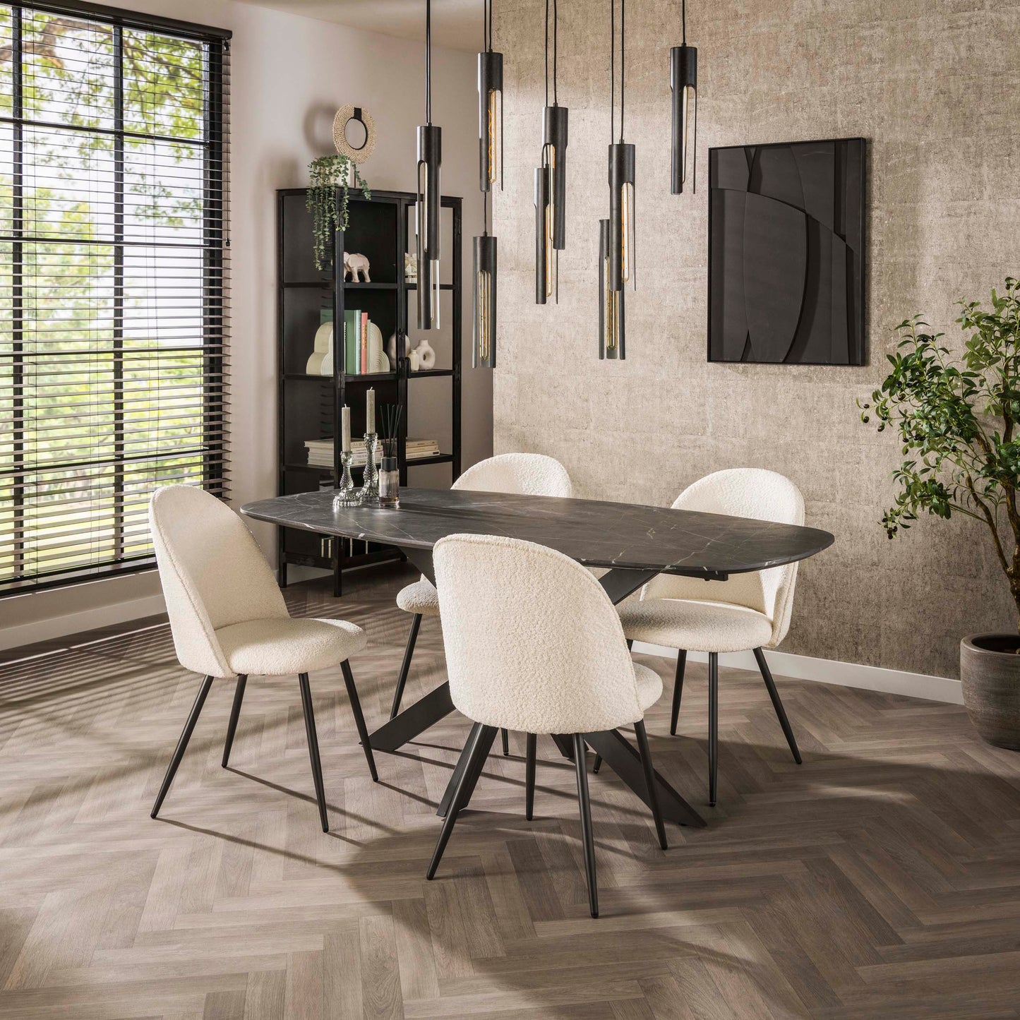Esstisch ONYX CROCE Dänisch-Ovaler Tisch in dunkler Graphit-Steinoptik 180 cm