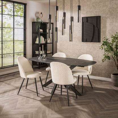 Esstisch ONYX CROCE Dänisch-Ovaler Tisch in dunkler Graphit-Steinoptik 180 cm
