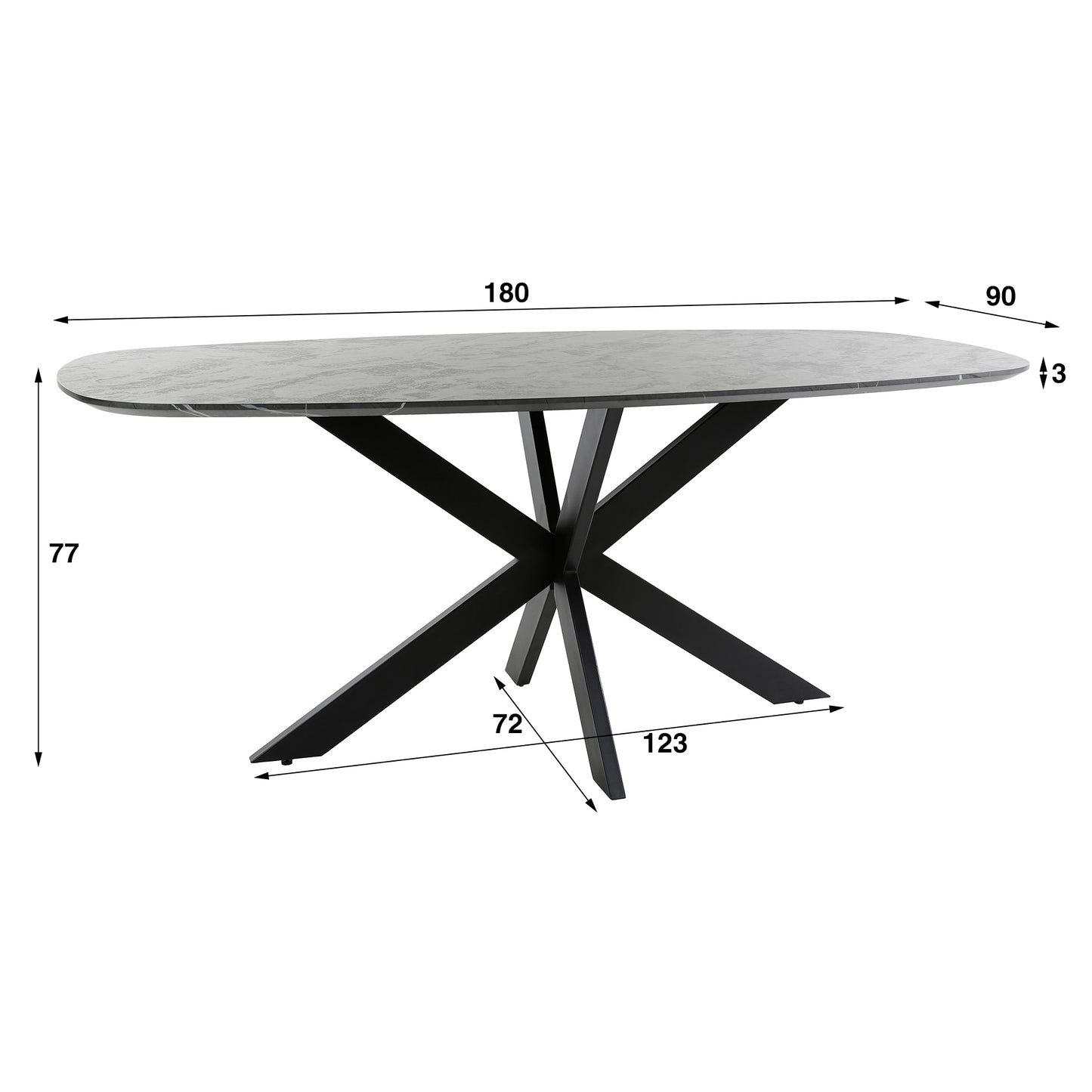 Esstisch ONYX CROCE Dänisch-Ovaler Tisch in dunkler Graphit-Steinoptik 180 cm