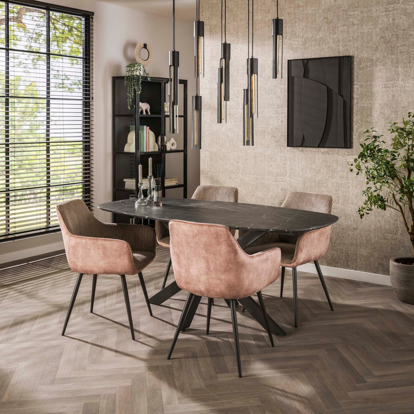 Esstisch ONYX CROCE Dänisch-Ovaler Tisch in dunkler Graphit-Steinoptik 180 cm