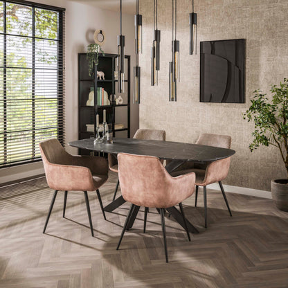 Esstisch ONYX CROCE Dänisch-Ovaler Tisch in dunkler Graphit-Steinoptik 180 cm
