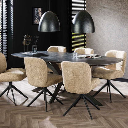 Esstisch ONYX CROCE GRANDE XXL Dänisch-Ovaler Tisch in dunkler Graphit-Steinoptik