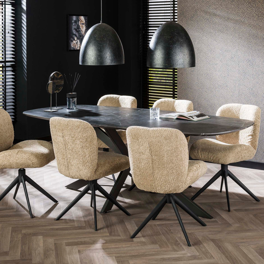 Esstisch ONYX CROCE GRANDE XXL Dänisch-Ovaler Tisch in dunkler Graphit-Steinoptik