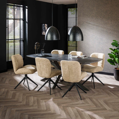 Esstisch ONYX CROCE GRANDE XXL Dänisch-Ovaler Tisch in dunkler Graphit-Steinoptik