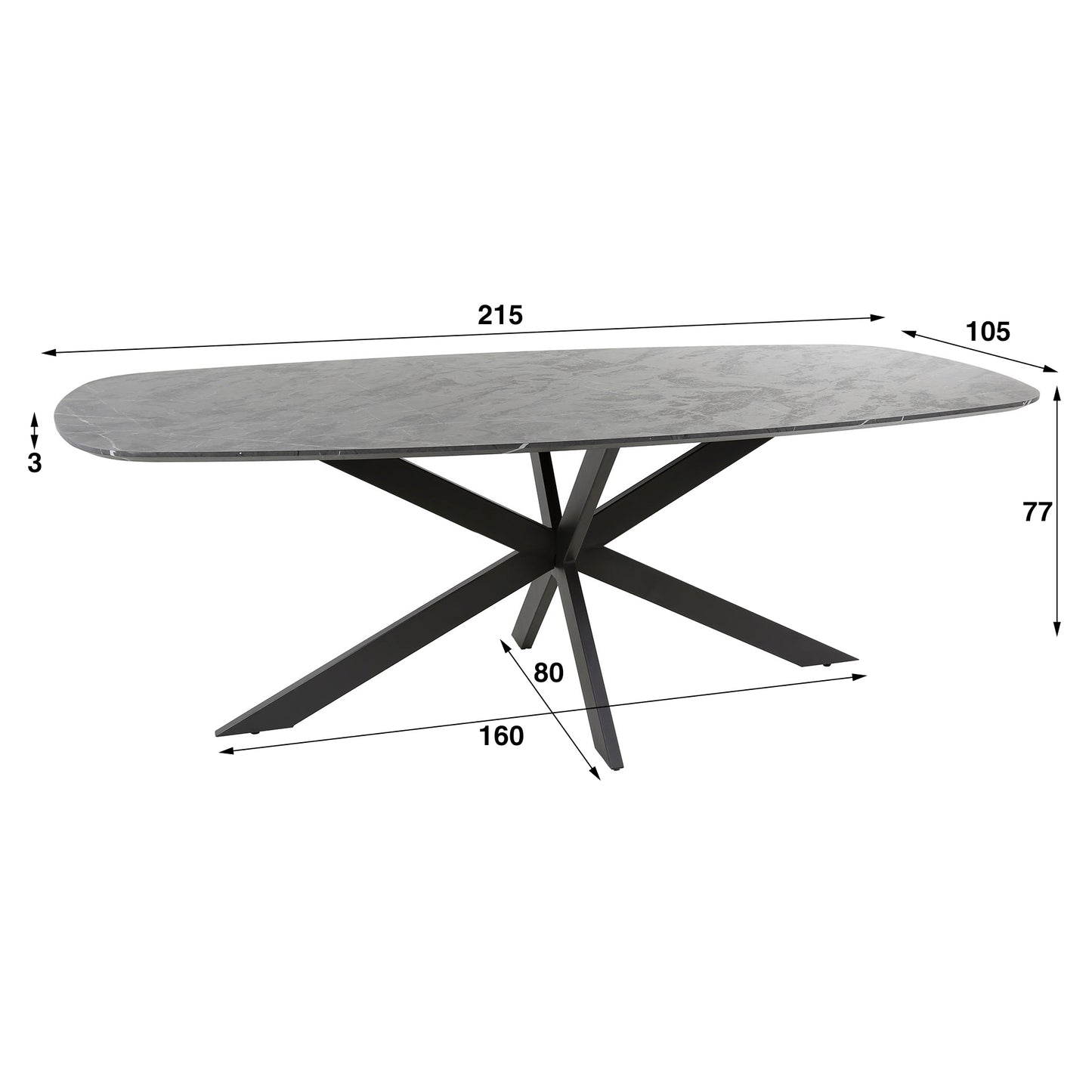 Esstisch ONYX CROCE GRANDE XXL Dänisch-Ovaler Tisch in dunkler Graphit-Steinoptik