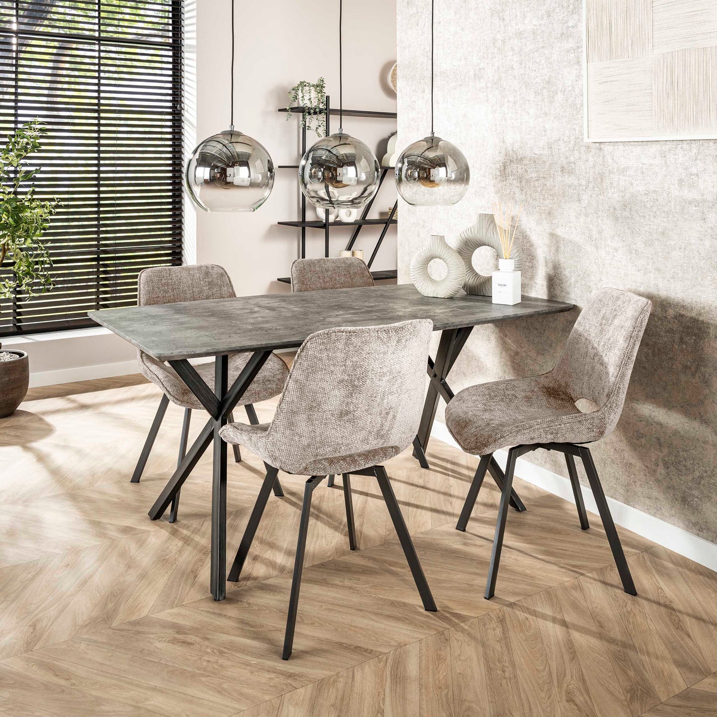 Esstisch OVAL ELEGANCE Kompakter Esszimmertisch im 3D-Look mit Spider-Gestell 3D-Beton Grau 160 cm