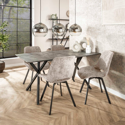 Esstisch OVAL ELEGANCE Kompakter Esszimmertisch im 3D-Look mit Spider-Gestell 3D-Beton Grau 160 cm