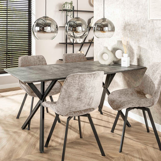 Esstisch OVAL ELEGANCE Kompakter Esszimmertisch im 3D-Look mit Spider-Gestell 3D-Beton Grau 160 cm
