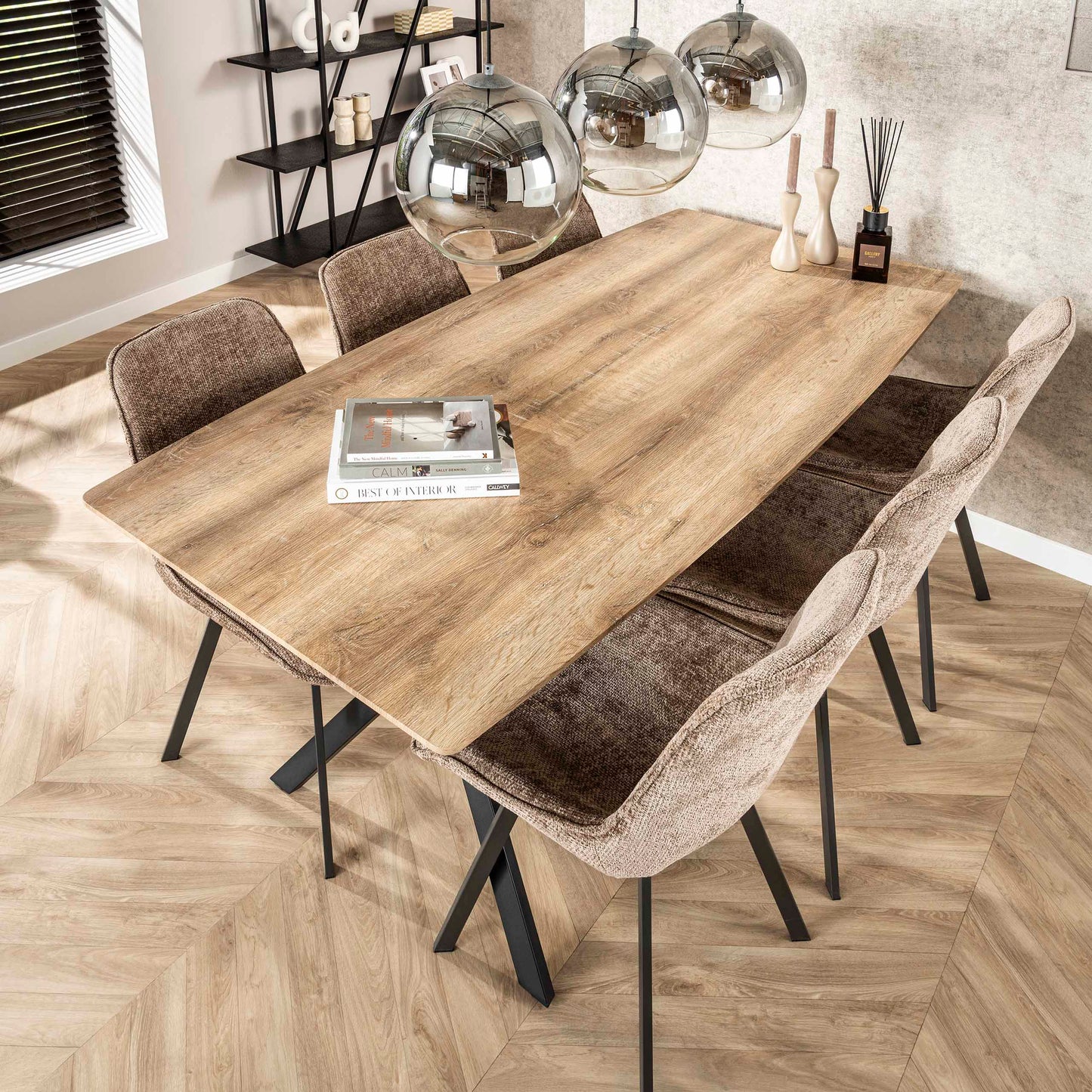 Esstisch OVAL ELEGANCE Moderner Esszimmertisch in 3D-Eiche Antiquewash mit schwarzem Spider-Gestell 190 cm