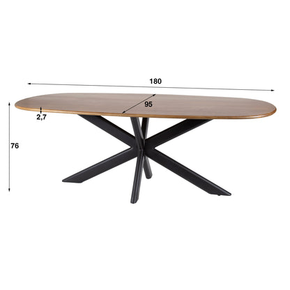 Esstisch CLIFF SABBIA Dänisch-Ovaler Massivholztisch Mango mit Ovalrohr-Gestell 180 cm