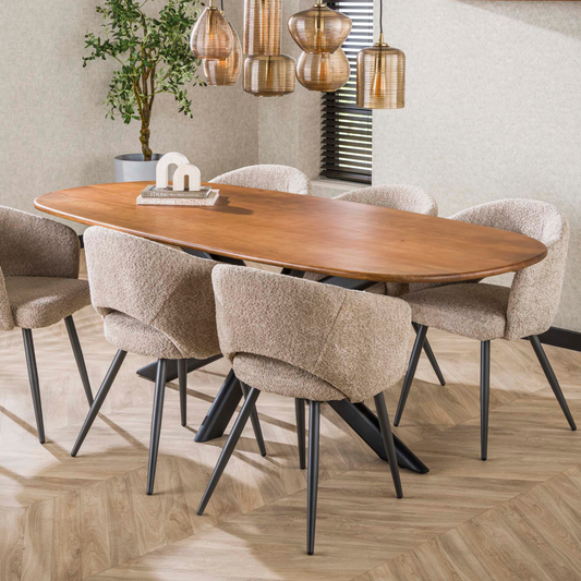 Esstisch CLIFF SABBIA GRANDE Dänisch-Ovaler Massivholztisch Mango mit Ovalrohr-Gestell 215 cm