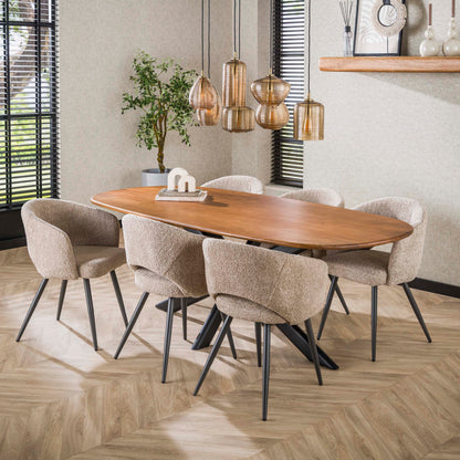 Esstisch CLIFF SABBIA GRANDE Dänisch-Ovaler Massivholztisch Mango mit Ovalrohr-Gestell 215 cm