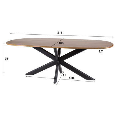 Esstisch CLIFF SABBIA GRANDE Dänisch-Ovaler Massivholztisch Mango mit Ovalrohr-Gestell 215 cm