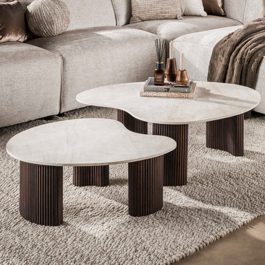Couchtisch Set CERAMO APERTO 2-tlg. organisches Design-Set mit 3D-Keramikplatte