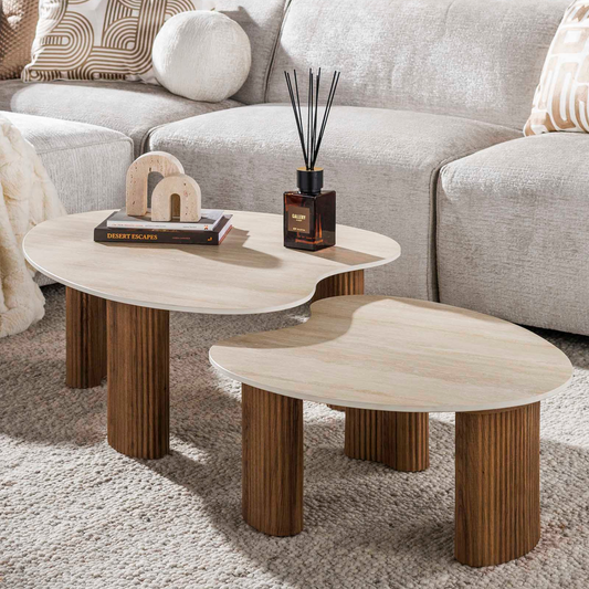 Couchtisch Set CERAMO APERTO 2-tlg. organisches Design-Set mit 3D-Keramikplatte