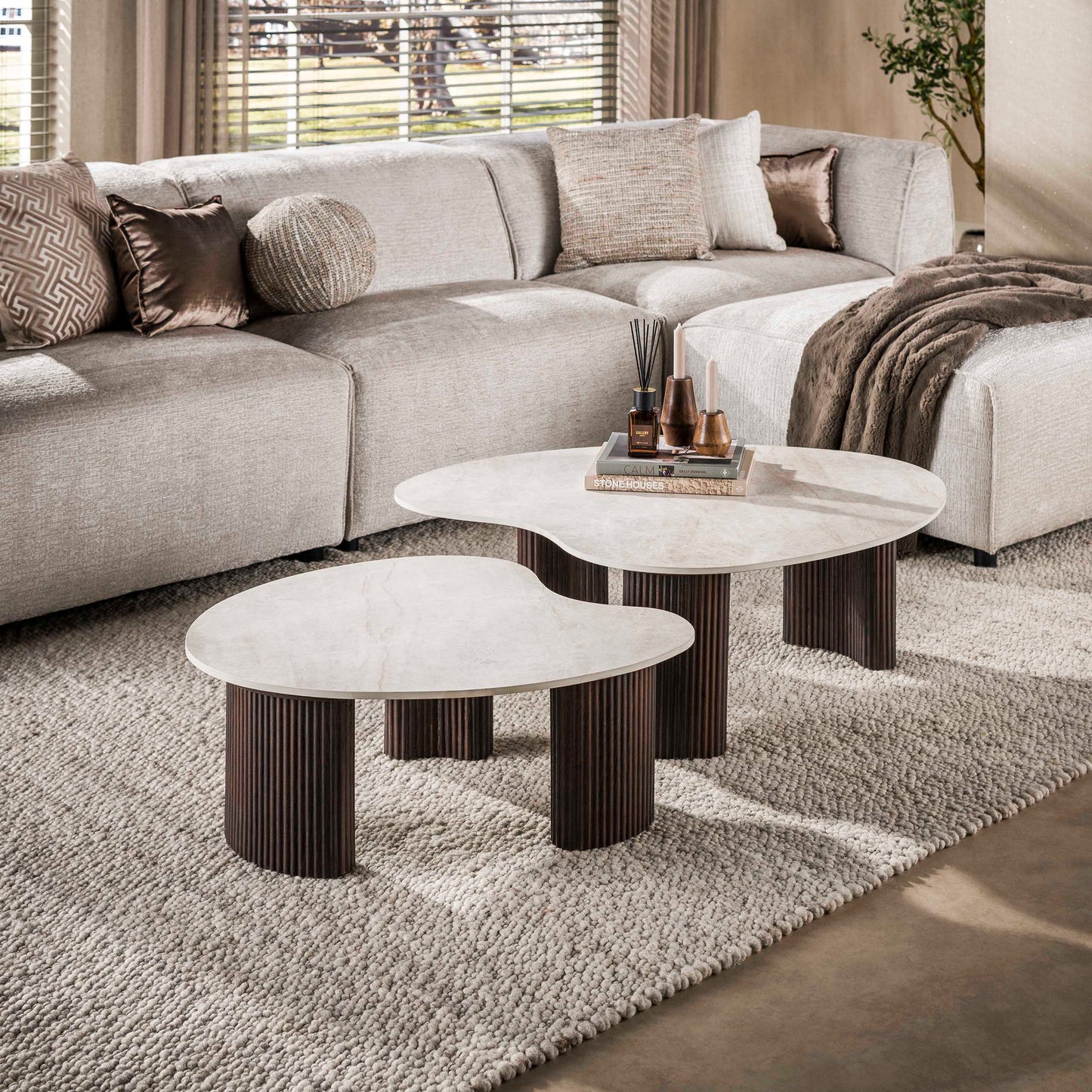 Couchtisch Set CERAMO APERTO 2-tlg. organisches Design-Set mit 3D-Keramikplatte