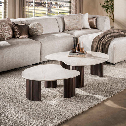 Couchtisch Set CERAMO APERTO 2-tlg. organisches Design-Set mit 3D-Keramikplatte