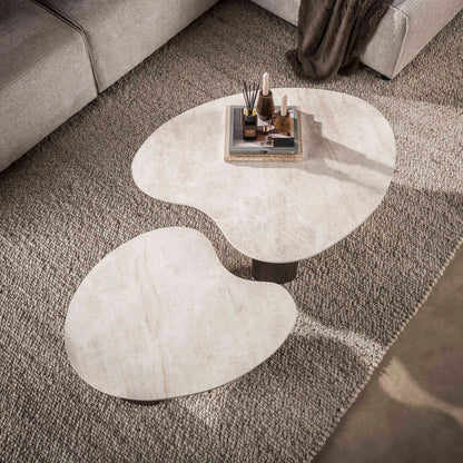 Couchtisch Set CERAMO APERTO 2-tlg. organisches Design-Set mit 3D-Keramikplatte