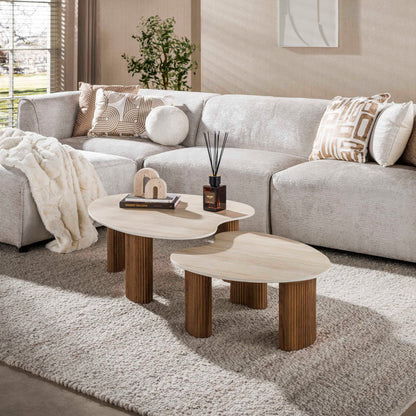 Couchtisch Set CERAMO APERTO 2-tlg. organisches Design-Set mit 3D-Keramikplatte