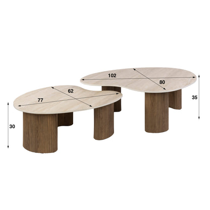 Couchtisch Set CERAMO APERTO 2-tlg. organisches Design-Set mit 3D-Keramikplatte