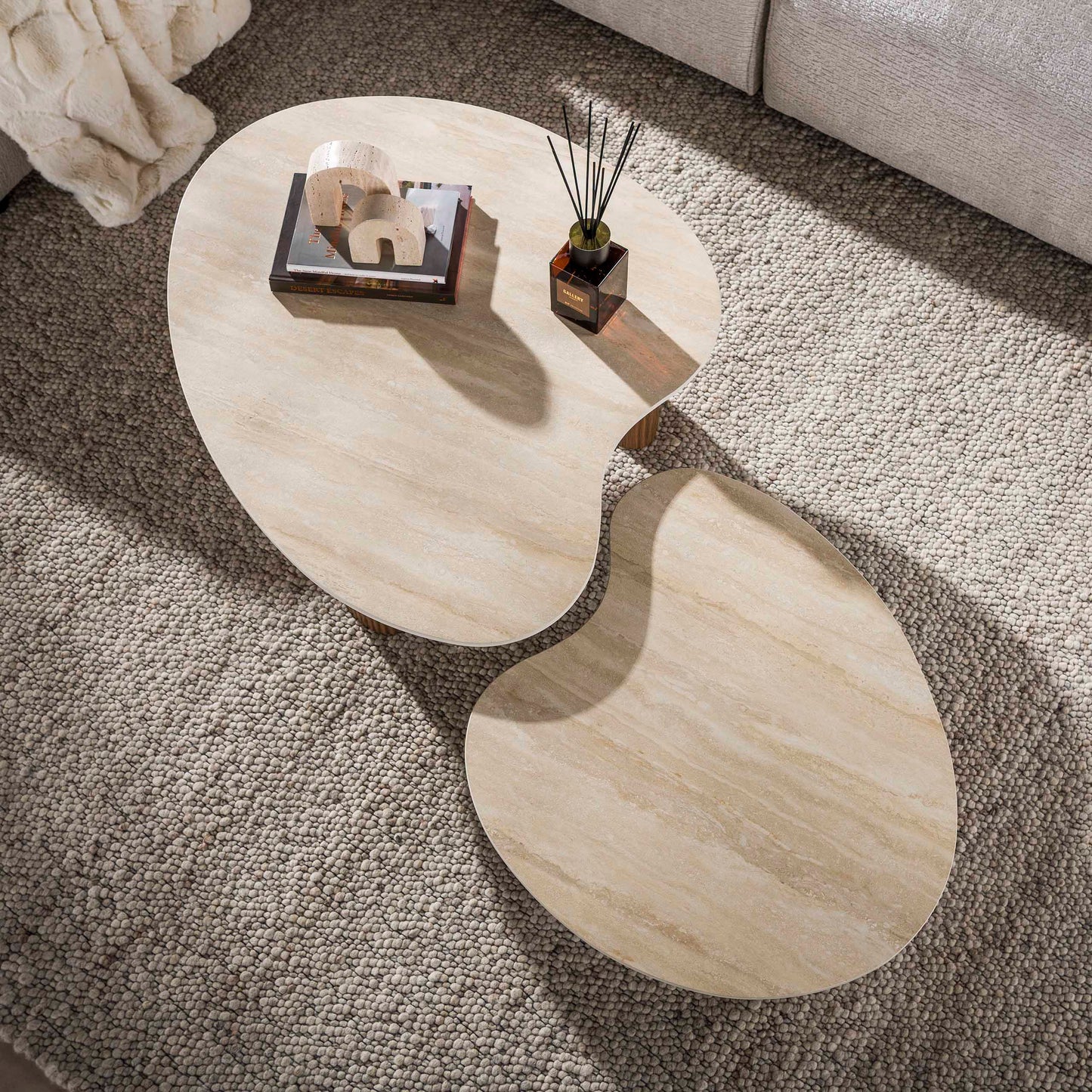 Couchtisch Set CERAMO APERTO 2-tlg. organisches Design-Set mit 3D-Keramikplatte