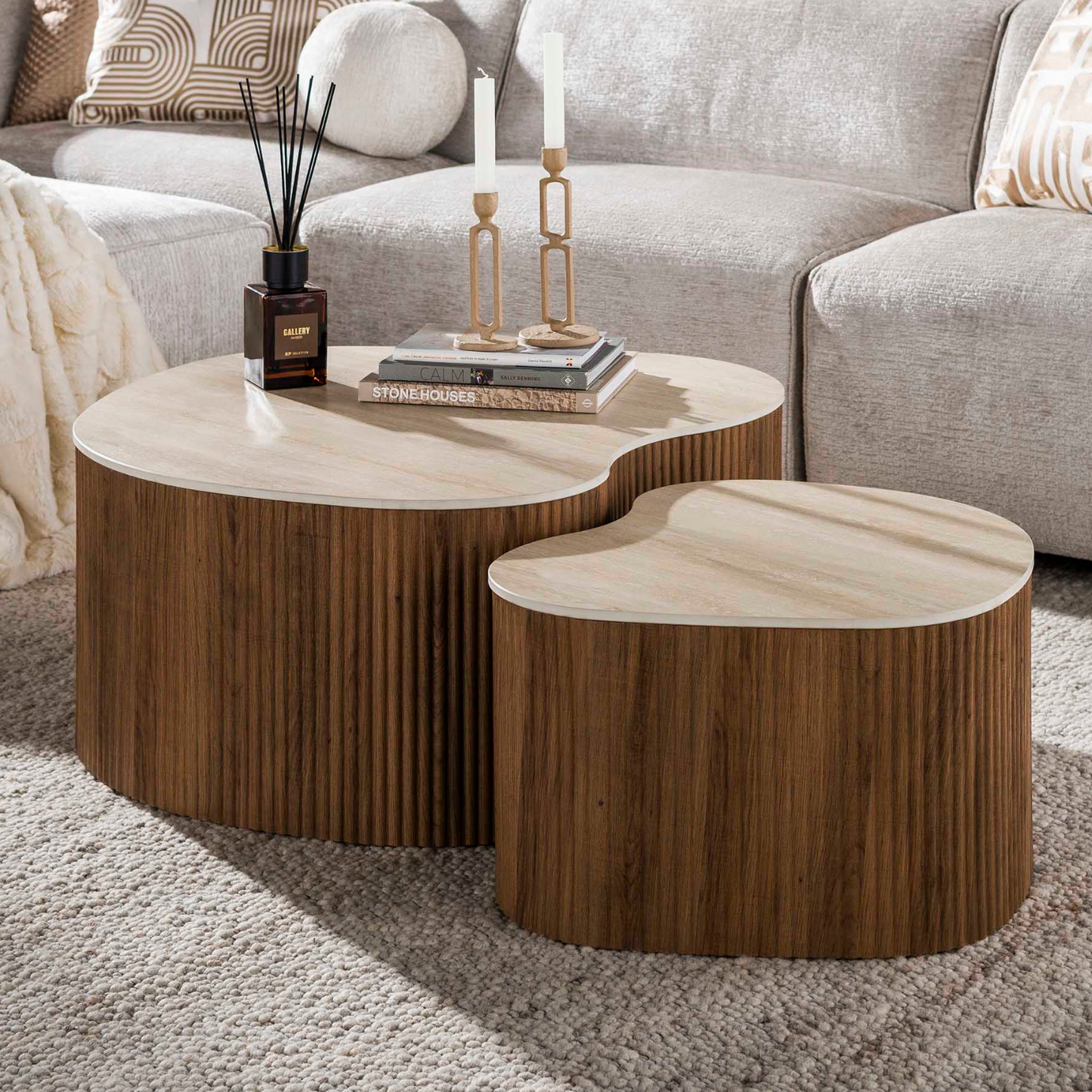 Couchtisch CERAMO MEDIO 2-teilige organische Lounge-Tische im Monolith-Design