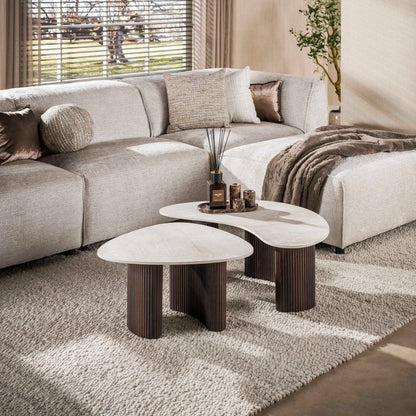 Couchtisch-Set CERAMO ONDA Organische Puzzle-Satztische mit Rillen-Gestell & Taj Mahal Keramik