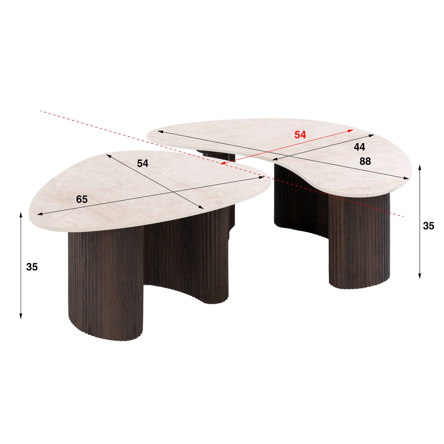 Couchtisch-Set CERAMO ONDA Organische Puzzle-Satztische mit Rillen-Gestell & Taj Mahal Keramik