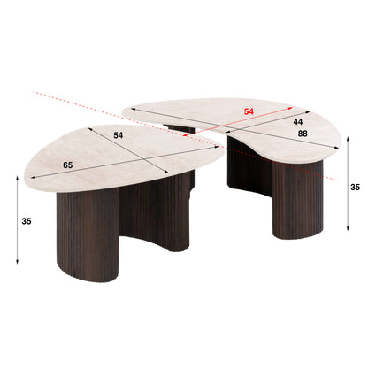 Couchtisch-Set CERAMO ONDA Organische Puzzle-Satztische mit Rillen-Gestell & Taj Mahal Keramik