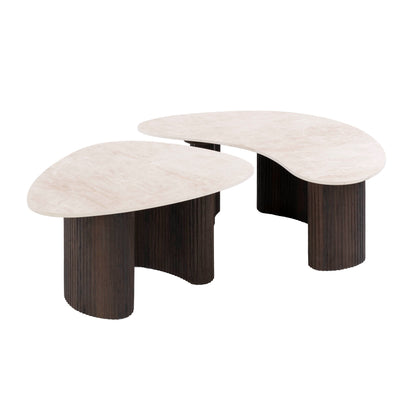 Couchtisch-Set CERAMO ONDA Organische Puzzle-Satztische mit Rillen-Gestell & Taj Mahal Keramik