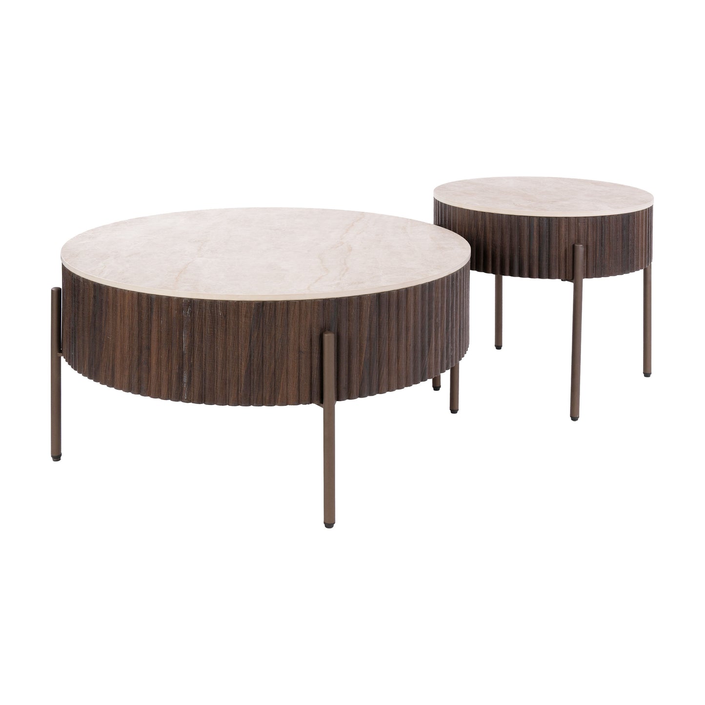 Couchtisch-Set CERAMO 2-teiliges Rundtisch-Set mit 3D-Keramikplatte & Wellen-Dekor 80 cm