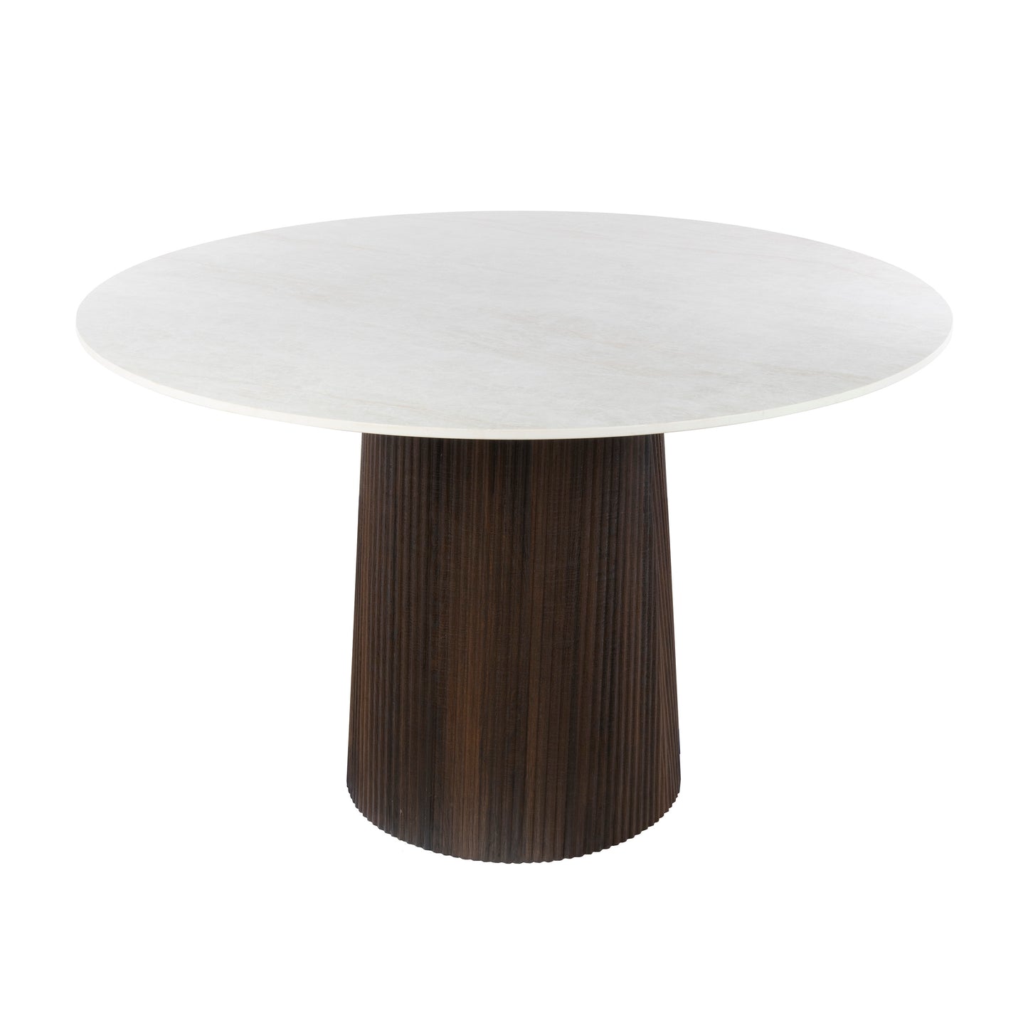 Esstisch CERAMO CENTRO Runder Premium-Tisch mit 3D-Keramikplatte & Rillen-Säule Dunkelbraun, Ø 120 cm