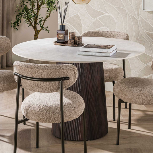 Esstisch CERAMO CENTRO Runder Premium-Tisch mit 3D-Keramikplatte & Rillen-Säule Dunkelbraun, Ø 120 cm