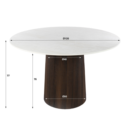 Esstisch CERAMO CENTRO Runder Premium-Tisch mit 3D-Keramikplatte & Rillen-Säule Dunkelbraun, Ø 120 cm
