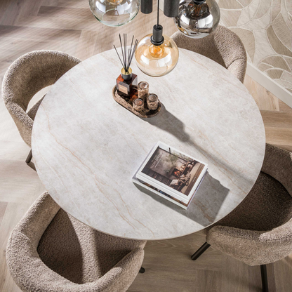 Esstisch CERAMO CENTRO Runder Premium-Tisch mit 3D-Keramikplatte & Rillen-Säule Dunkelbraun, Ø 120 cm