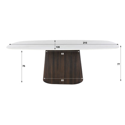 Esstisch CERAMO CENTO Dänisch ovaler Premium-Tisch mit 3D-Keramikplatte & Rillen-Säule 215 cm