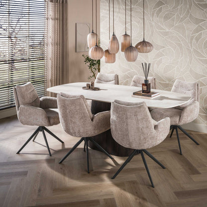 Esstisch CERAMO CENTO Dänisch ovaler Premium-Tisch mit 3D-Keramikplatte & Rillen-Säule 215 cm