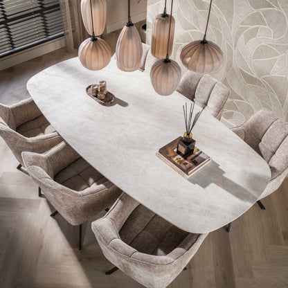 Esstisch CERAMO CENTO Dänisch ovaler Premium-Tisch mit 3D-Keramikplatte & Rillen-Säule 215 cm