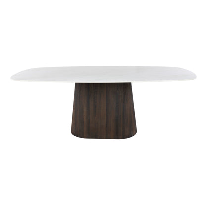 Esstisch CERAMO CENTO Dänisch ovaler Premium-Tisch mit 3D-Keramikplatte & Rillen-Säule 215 cm