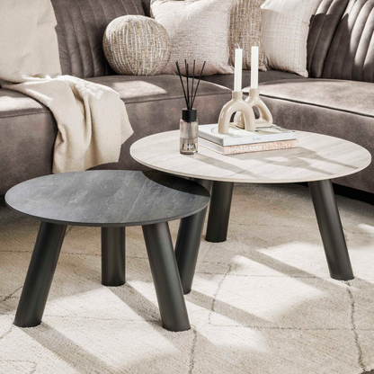 Couchtisch-Set TWIN BICOLORE CIRCOLO Runde Satztische in 3D-Keramik Grau & Anthrazit