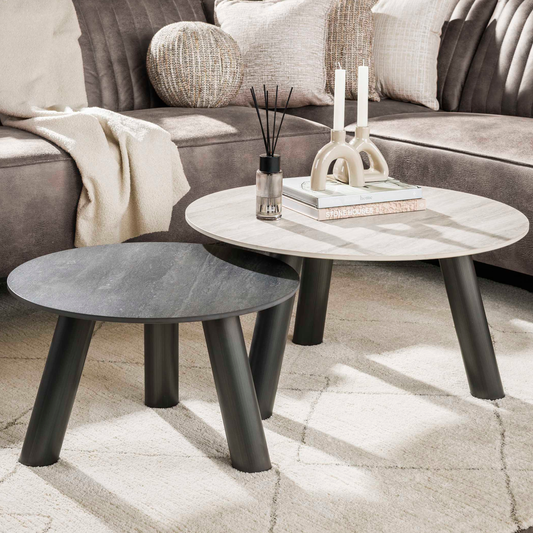 Couchtisch-Set TWIN BICOLORE CIRCOLO Runde Satztische in 3D-Keramik Grau & Anthrazit