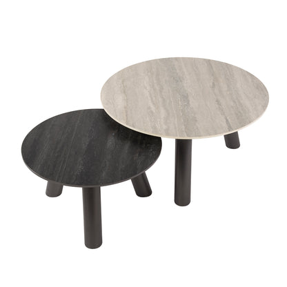 Couchtisch-Set TWIN BICOLORE CIRCOLO Runde Satztische in 3D-Keramik Grau & Anthrazit