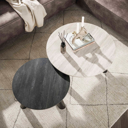 Couchtisch-Set TWIN BICOLORE CIRCOLO Runde Satztische in 3D-Keramik Grau & Anthrazit