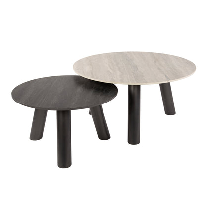 Couchtisch-Set TWIN BICOLORE CIRCOLO Runde Satztische in 3D-Keramik Grau & Anthrazit